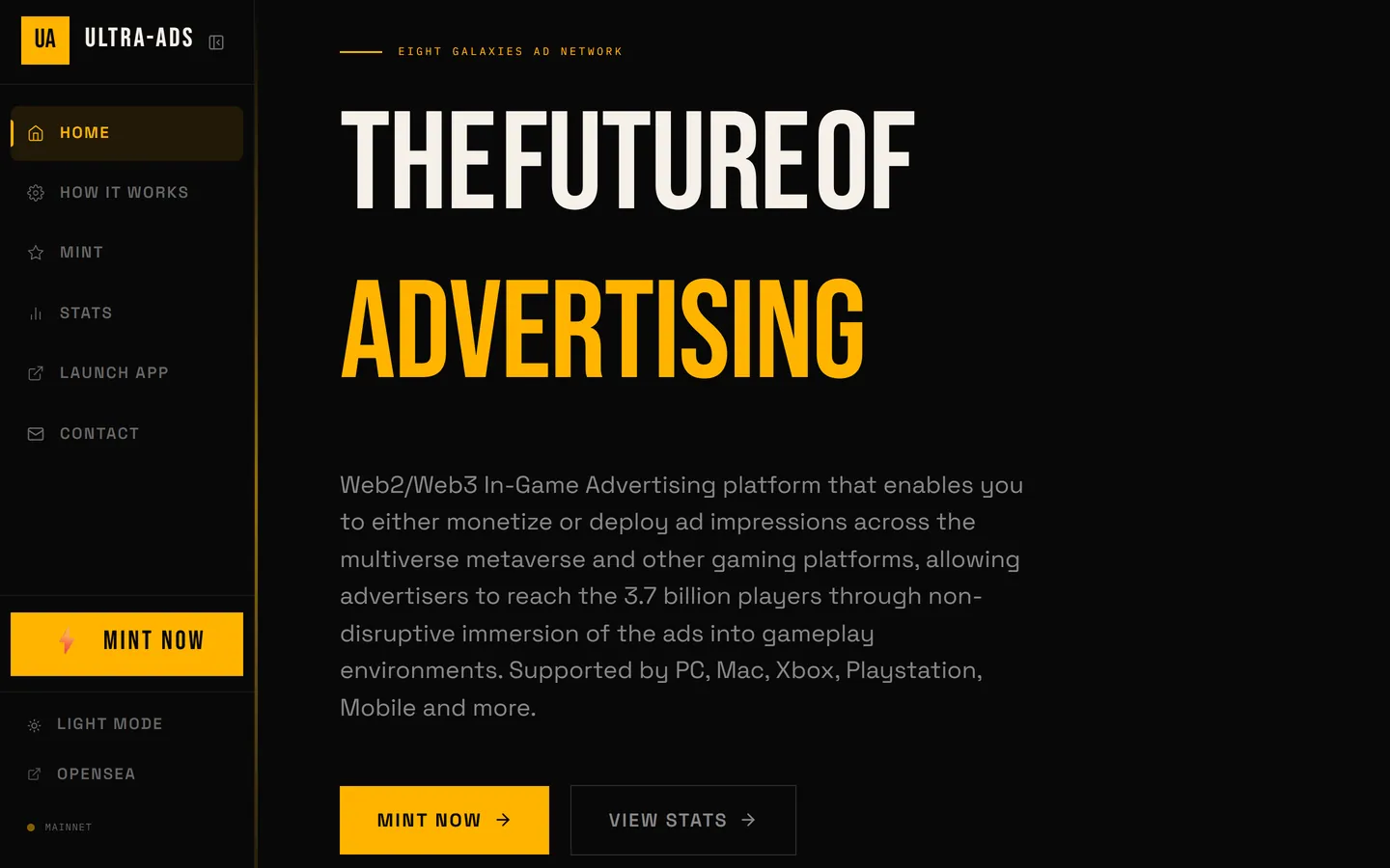 Ultra-Ads website, first screen